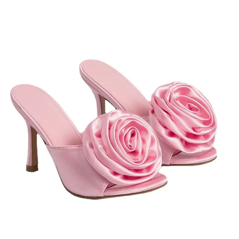peep toe rose flower slip-on Thin high heel High Heel