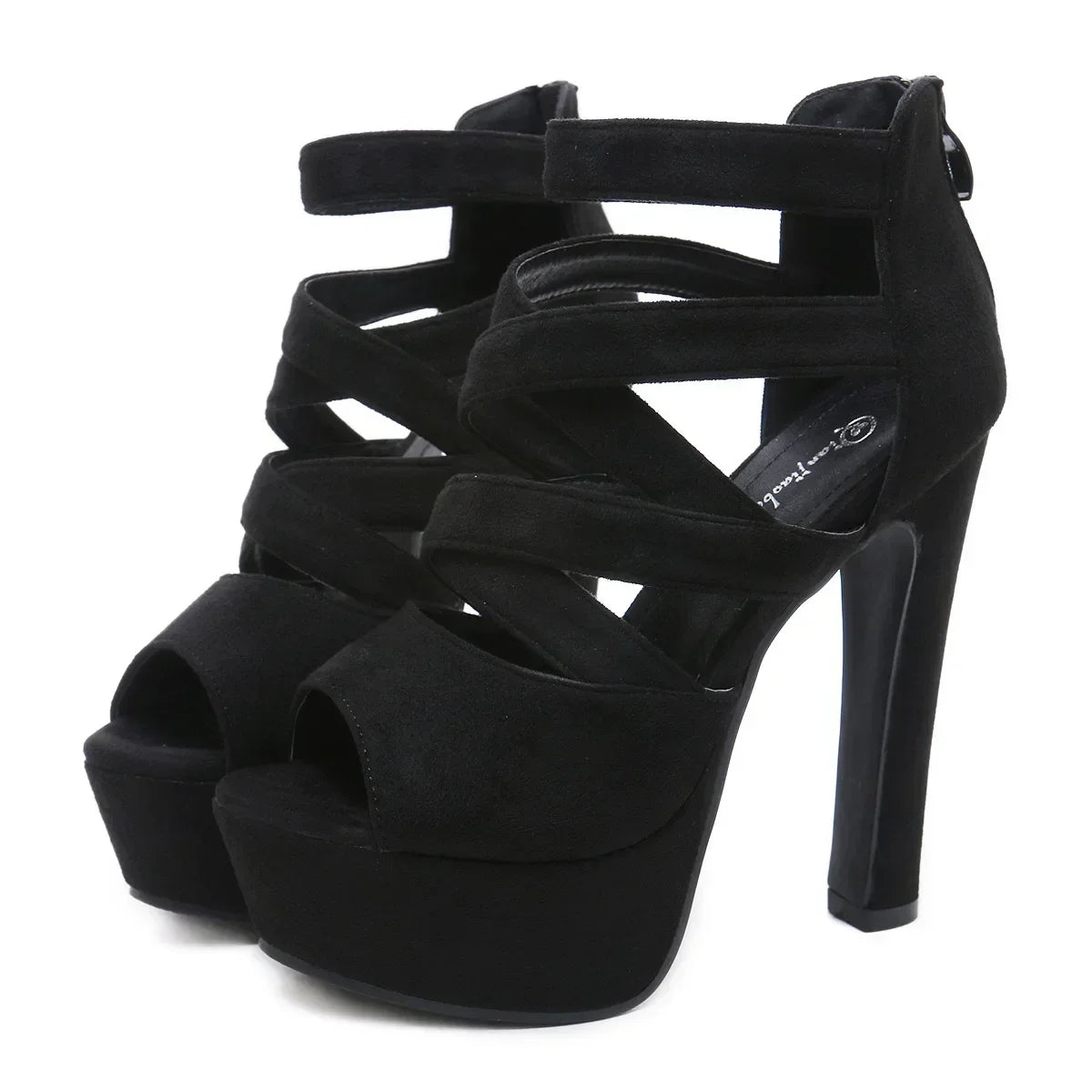 Peep Toe Suede Cross Band Ankle Strap Ultra High Heel High Heel