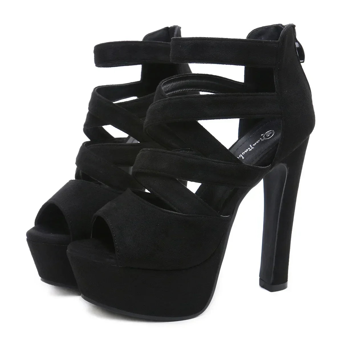 Peep Toe Suede Cross Band Ankle Strap Ultra High Heel High Heel