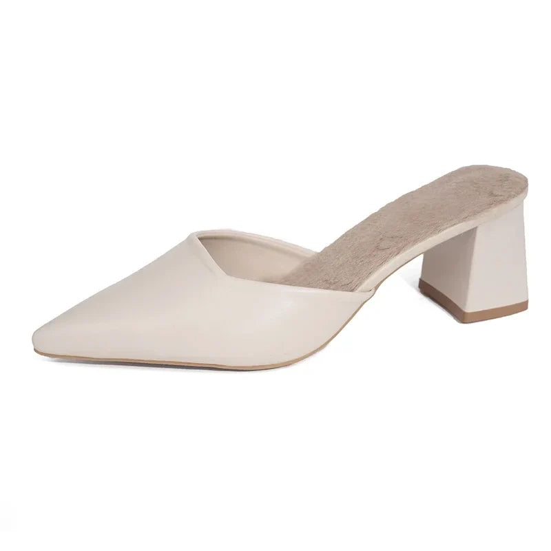 Pointed Toe Plush Warm Closed Toe Comfortable Slippers Low Heel Pumps