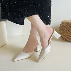 Pointed Toe Plush Warm Closed Toe Comfortable Slippers Low Heel Pumps