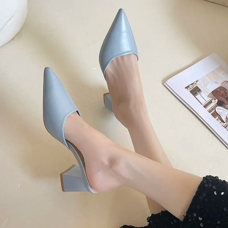 Pointed Toe Plush Warm Closed Toe Comfortable Slippers Low Heel Pumps