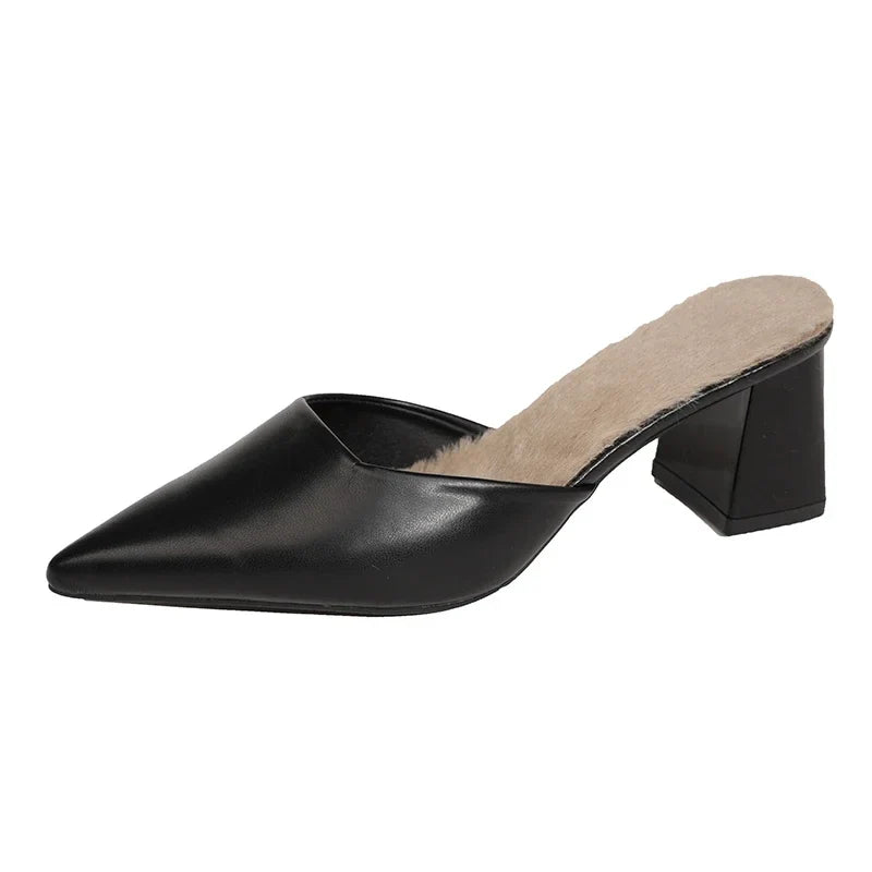 Pointed Toe Plush Warm Closed Toe Comfortable Slippers Low Heel Pumps