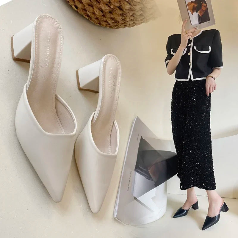 Pointed Toe Plush Warm Closed Toe Comfortable Slippers Low Heel Pumps