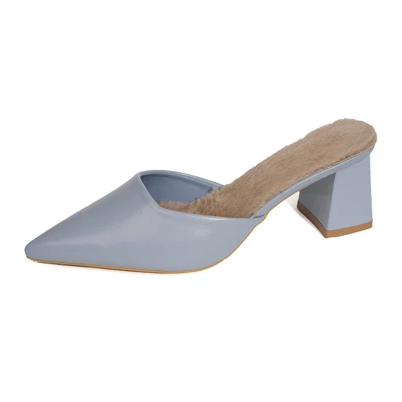 Pointed Toe Plush Warm Closed Toe Comfortable Slippers Low Heel Pumps