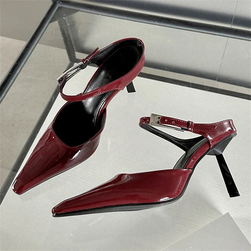 Pointed Toe Slingback Thin Heels Slide Designer High Heel