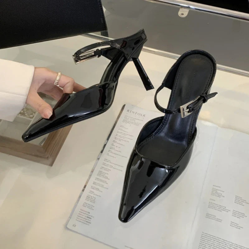 Pointed Toe Slingback Thin Heels Slide Designer High Heel