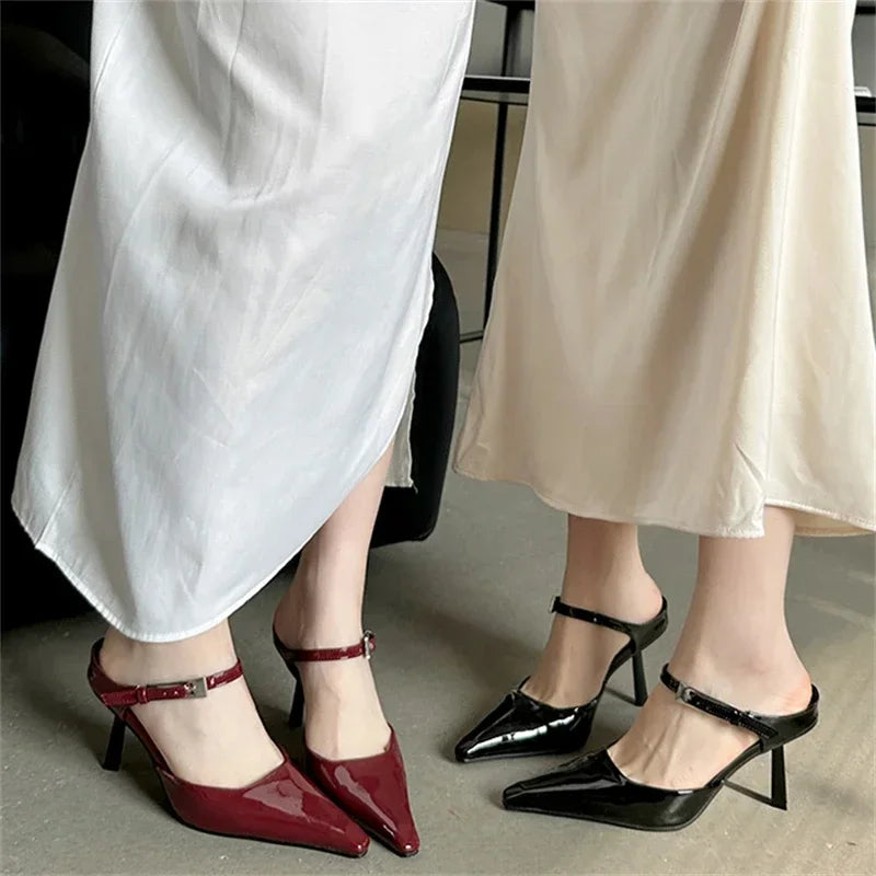Pointed Toe Slingback Thin Heels Slide Designer High Heel