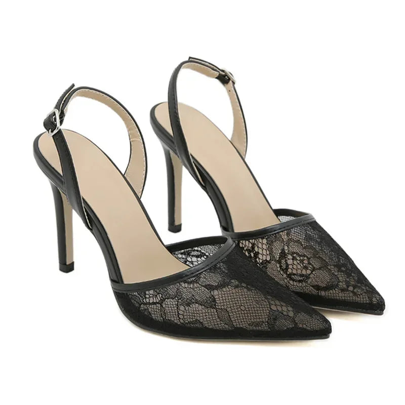 pointed toe mesh breathable High Heel cover head buckle strap Thin high heel High Heel
