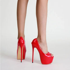 Daring Red Fish Mouth Platform Shallow Mouth Ultra Super High Heel High Heel