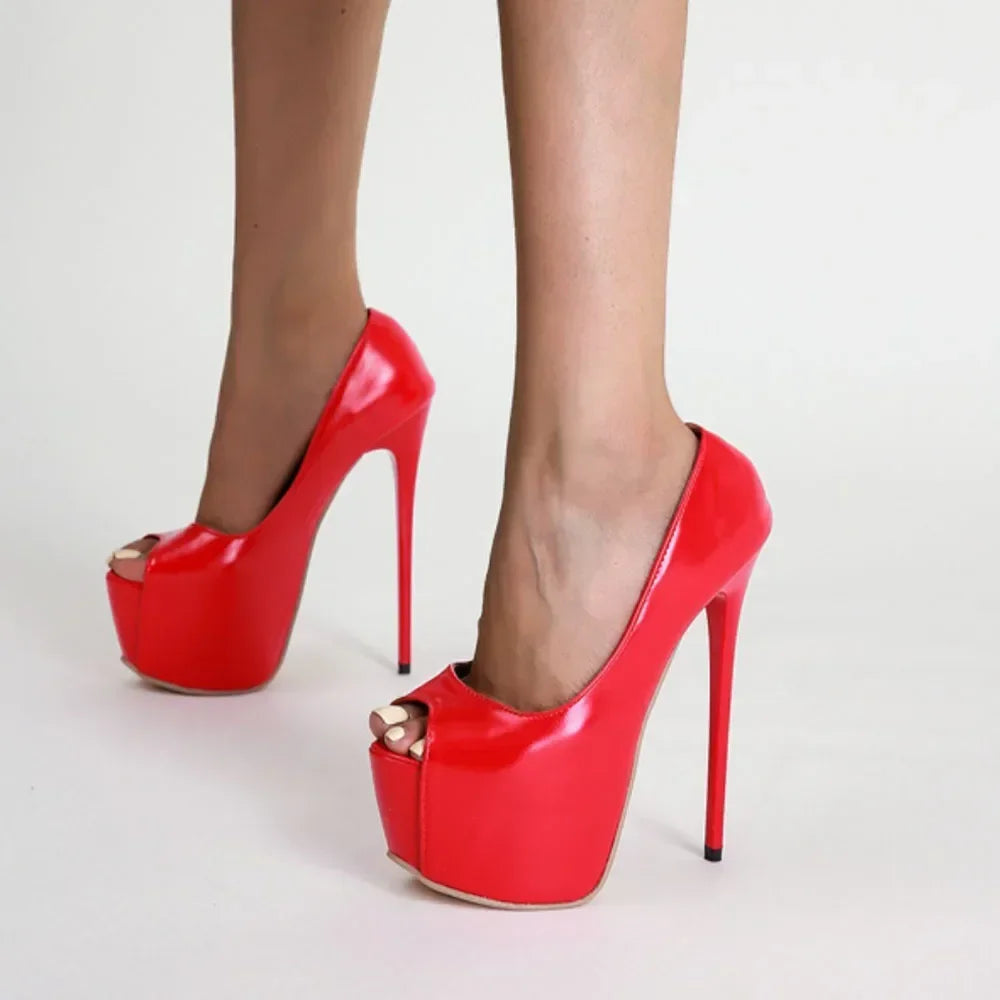 Daring Red Fish Mouth Platform Shallow Mouth Ultra Super High Heel High Heel