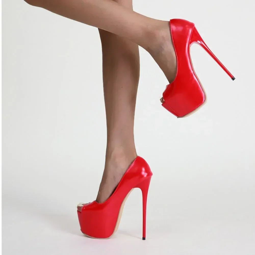 Daring Red Fish Mouth Platform Shallow Mouth Ultra Super High Heel High Heel
