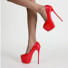 Daring Red Fish Mouth Platform Shallow Mouth Ultra Super High Heel High Heel