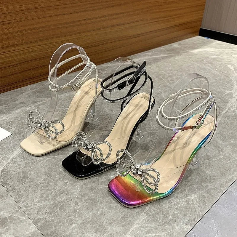 Rhinestone Butterfly-knot Jelly Transparent High Heel High Heel