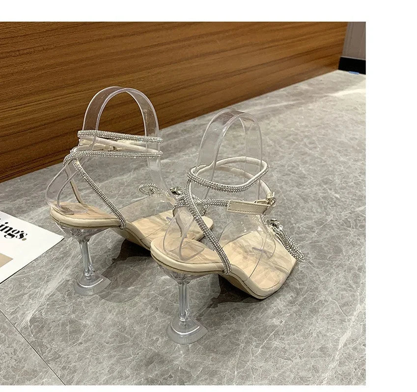 Rhinestone Butterfly-knot Jelly Transparent High Heel High Heel