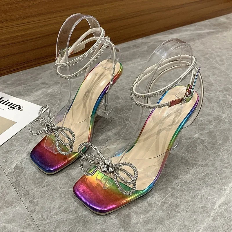 Rhinestone Butterfly-knot Jelly Transparent High Heel High Heel