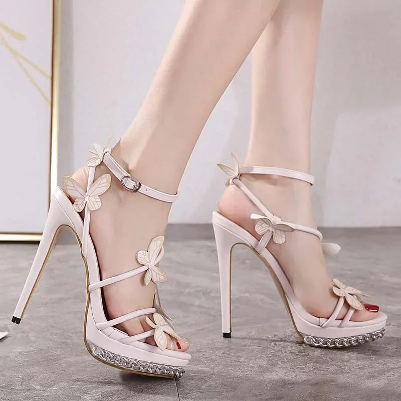 High Heel Narrow Band Butterfly-knot Buckle Strap High Heel