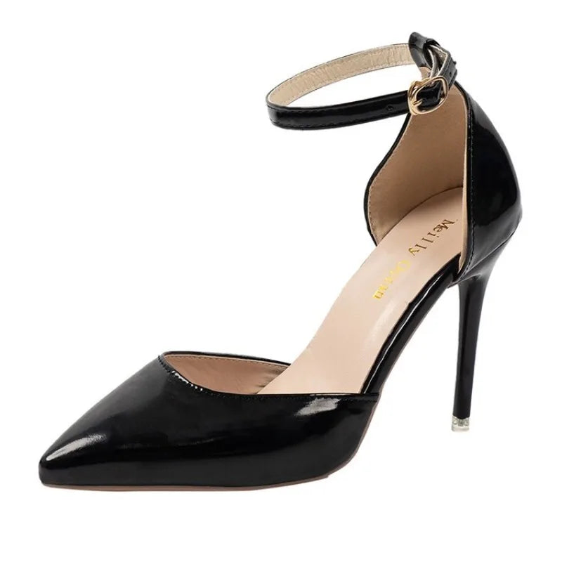 Bead Patent Leather Ankle Strap Pointed Toe Customizable High Heel