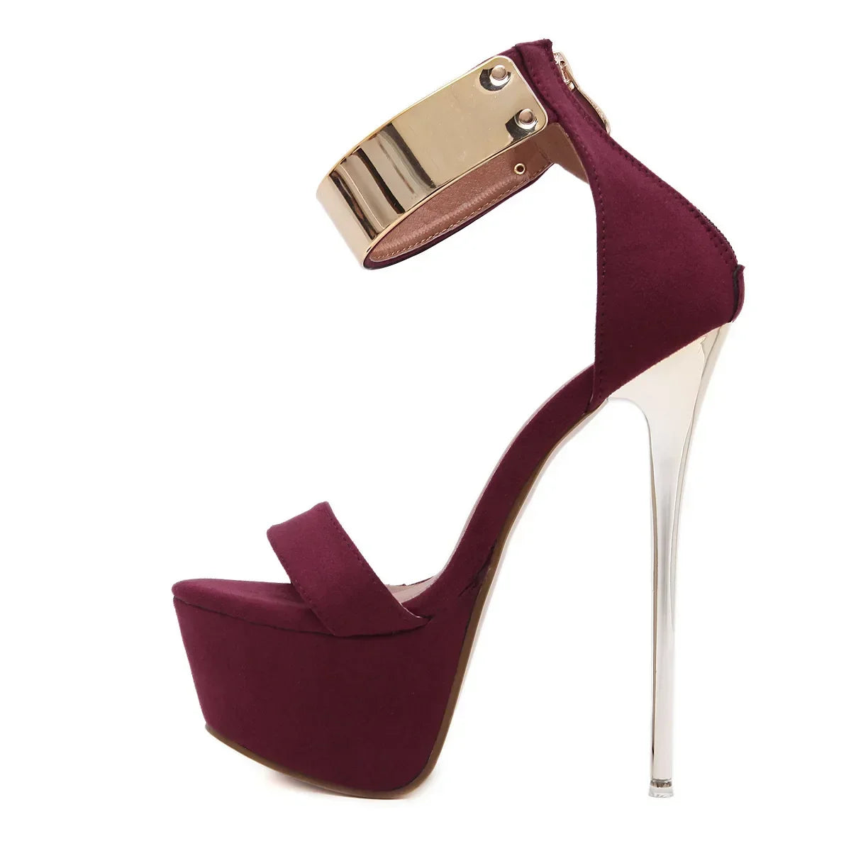 Super Thin High Heel Platform Open Toe Zipper Wedding High Heel