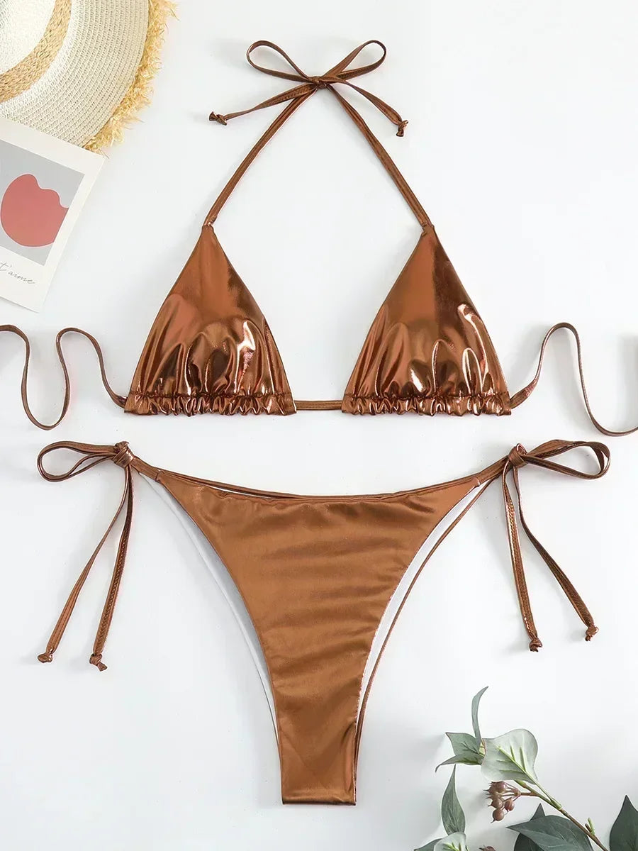 Sexy Shiny Pu Faux Leather Bikini