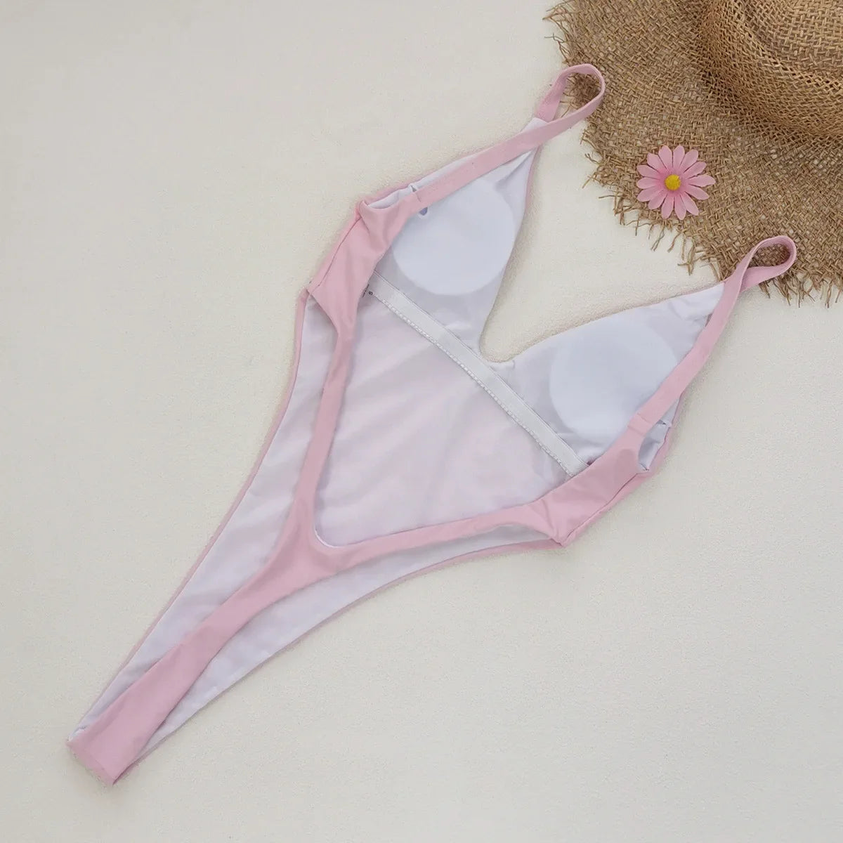 Luxury Diamond Pink Swimwear Women Sexy Hollow Out Backless Thong Bikini