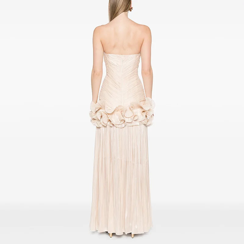 Elegant Solid Color Spliced Folds Slim Dress