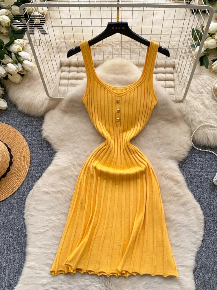 Solid Knitted Basic Tank Dress