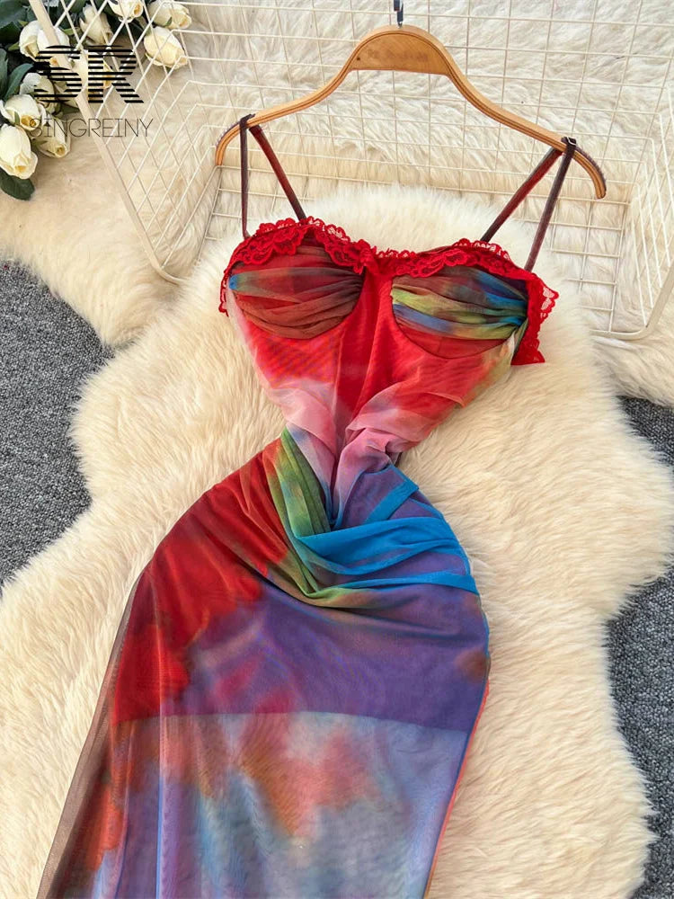 Colorful Gradient Mesh Dress