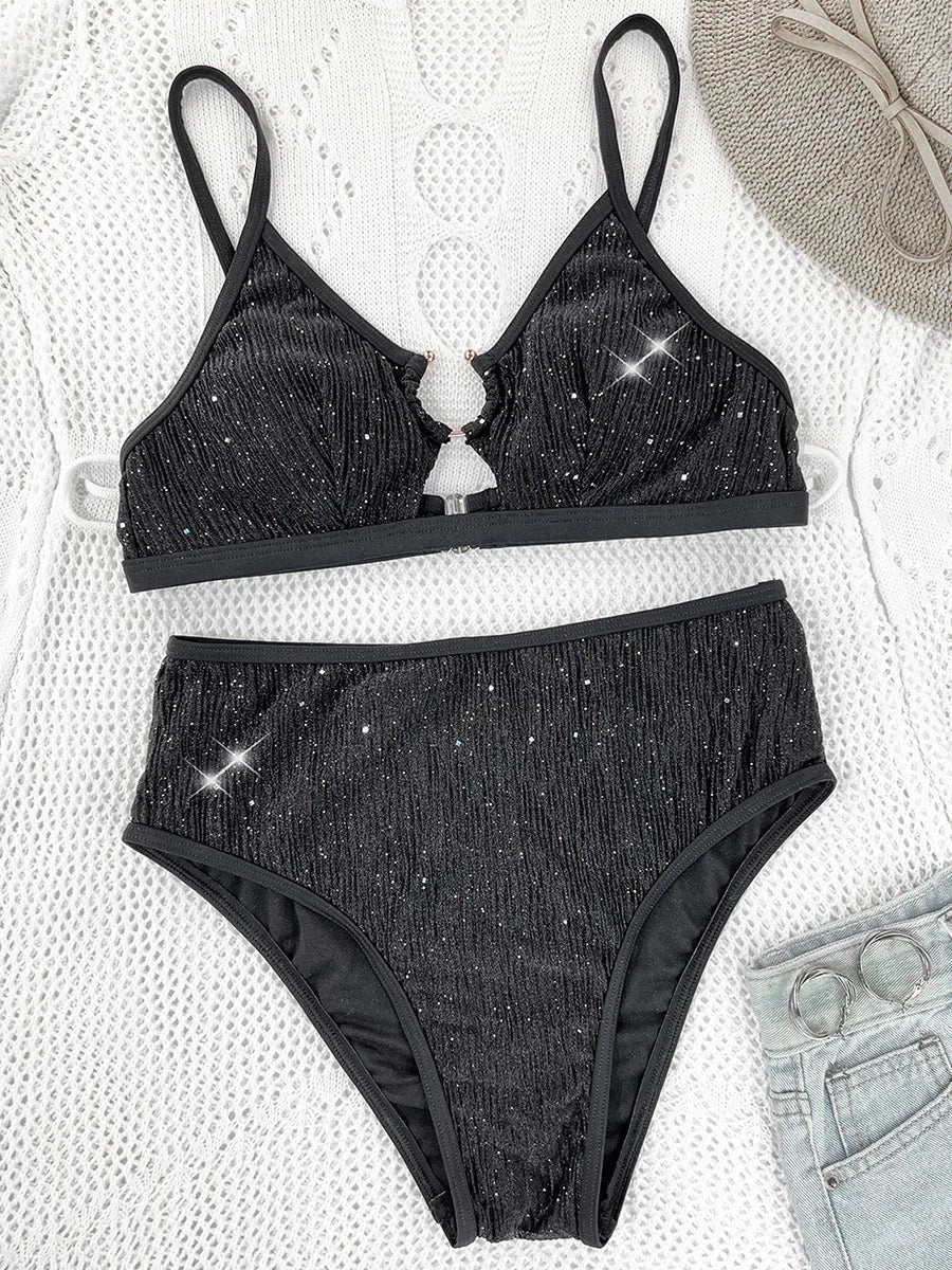 Glitter Sparkling Cut Out Female Swimsuit