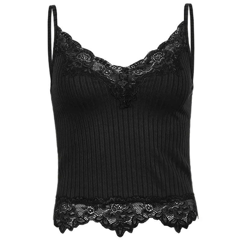 Goth Aesthetic Lace Patchwork Tank Tops
