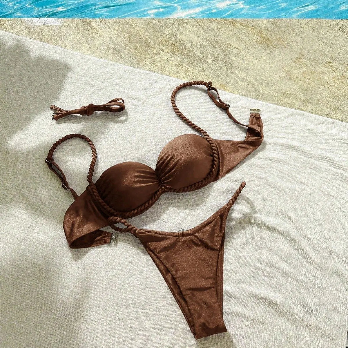 Satin Coffee Bikini Set
