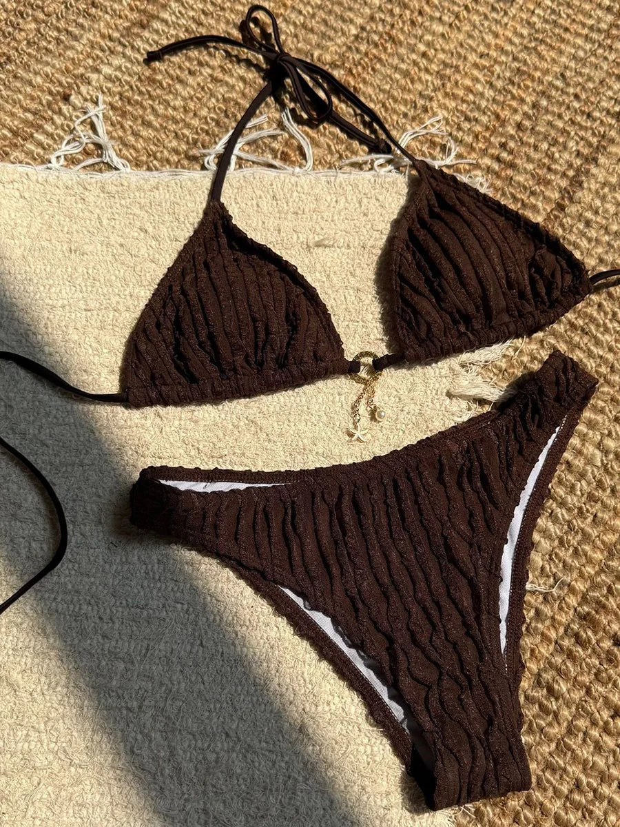 Sexy Wrinkled Halter Brazilian Bikini