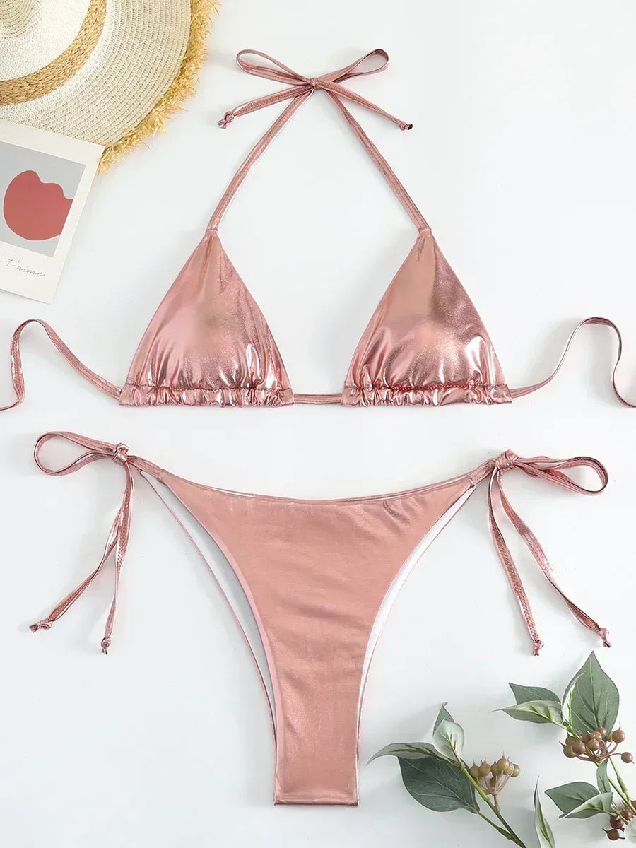 Sexy Shiny Pu Faux Leather Bikini