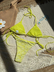 Sexy Pink Mesh Flower Bikini Set