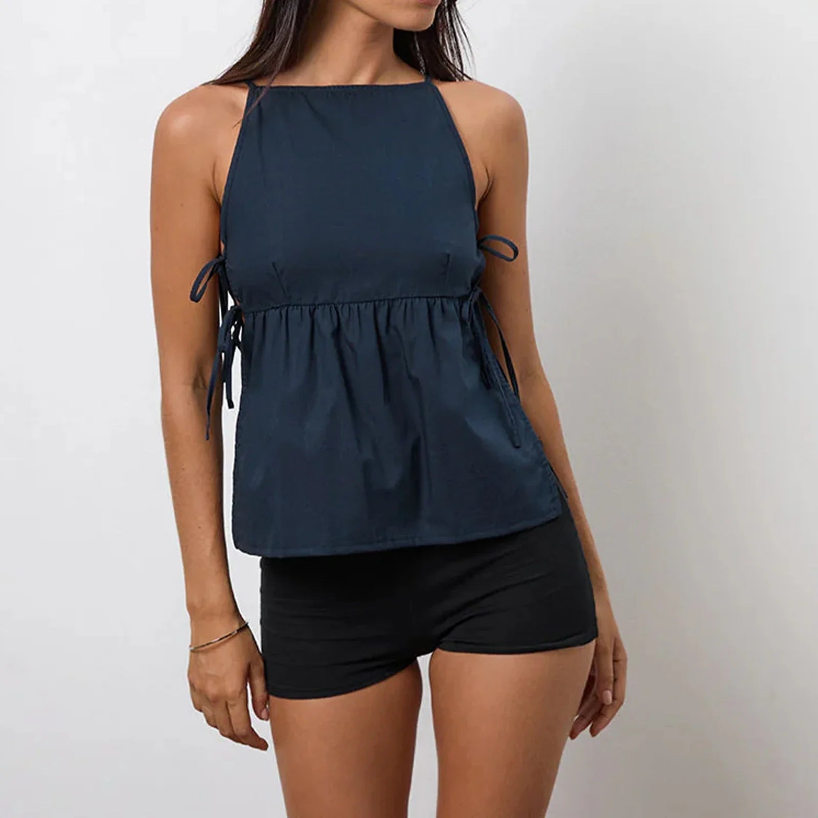 Cut Out Side Tie Up Vest Casual Loose Sleeveless Crop Top