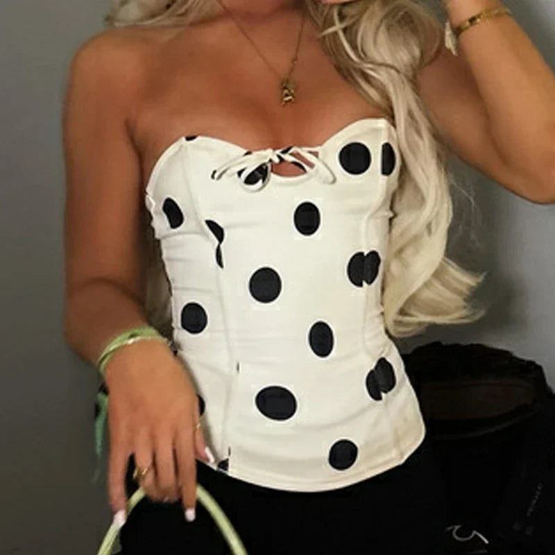 Polka Dot Strapless Corset Top
