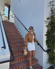 Lady Vintage Brown Faux Leather Crop Jacket