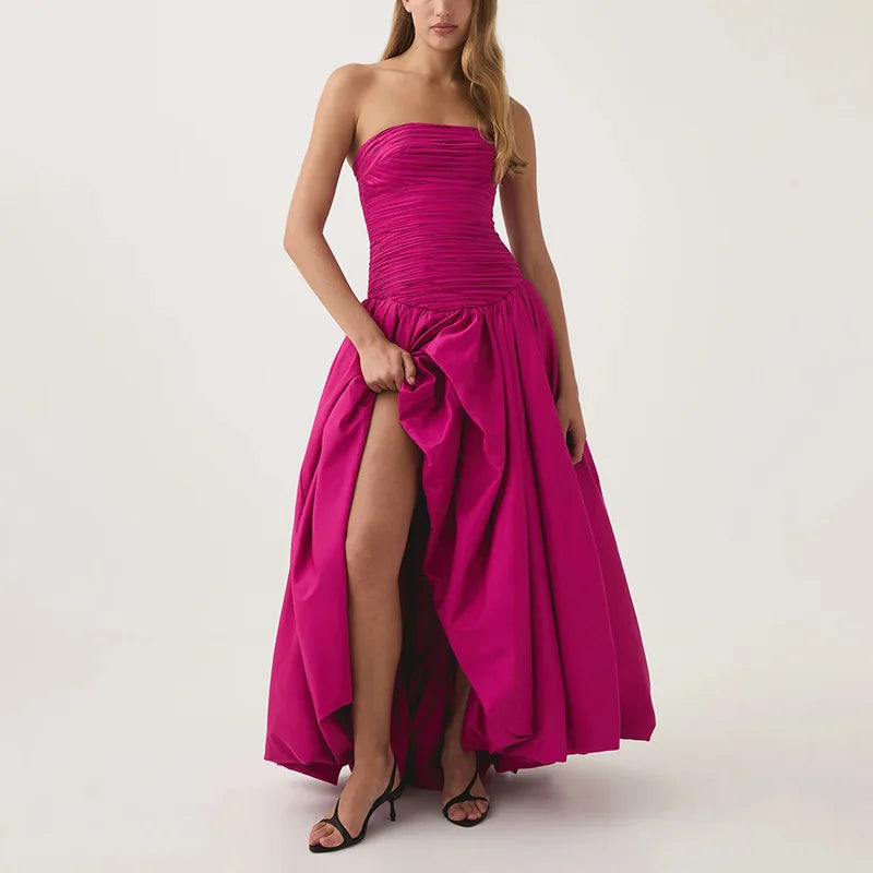 Strapless Solid Color Maxi Dress