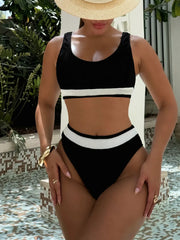 Women's Black White Patchwork Swimsuit