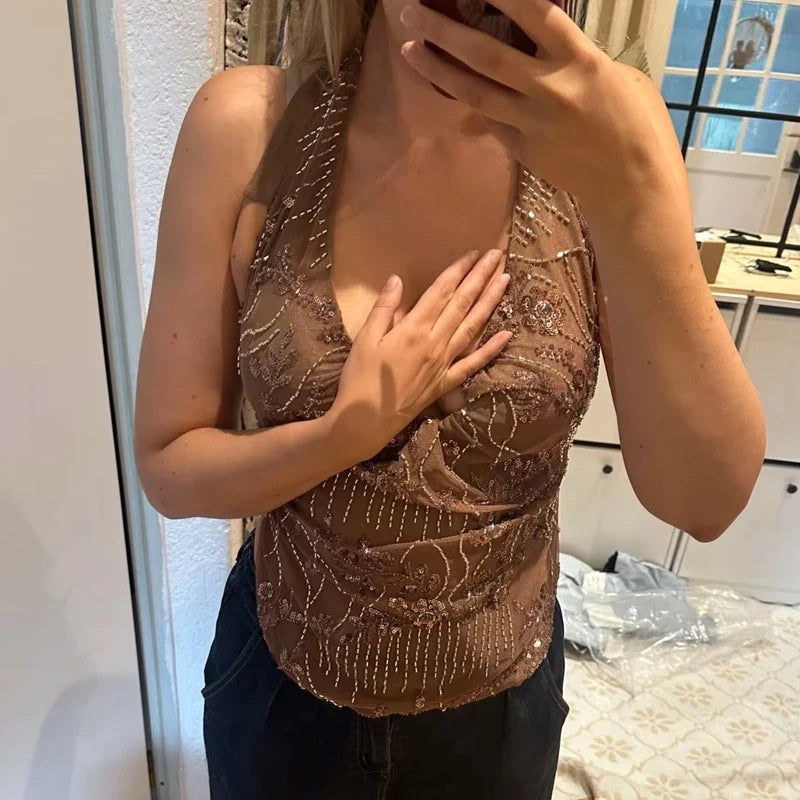 Boho Beaded Embellished Tank Tops