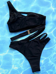 Sexy Asymmetric Hollow Out One Shoulder Women Swimwear One Piece Swimsuit