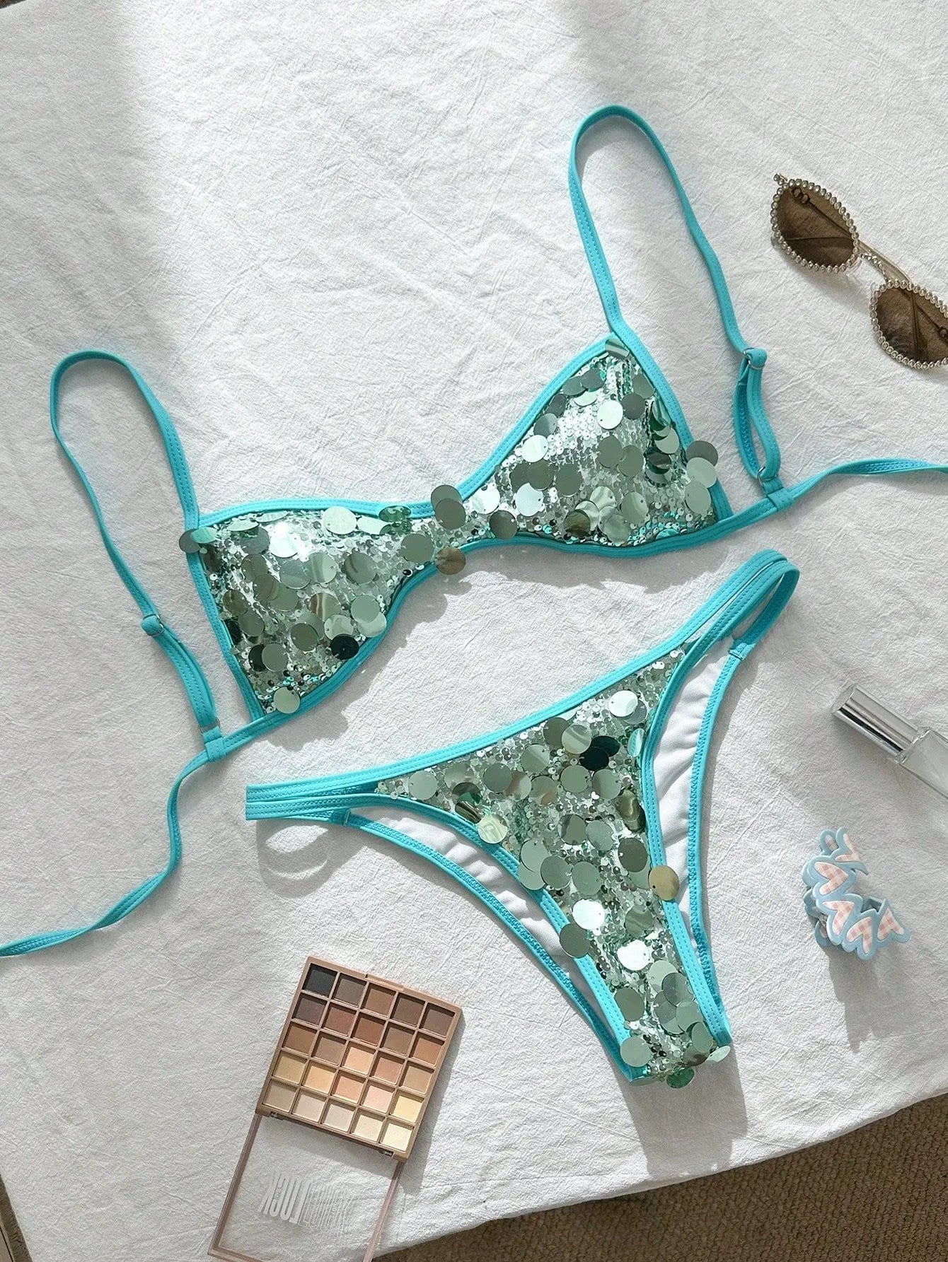 Shiny Sequin Coffee Bikini Set