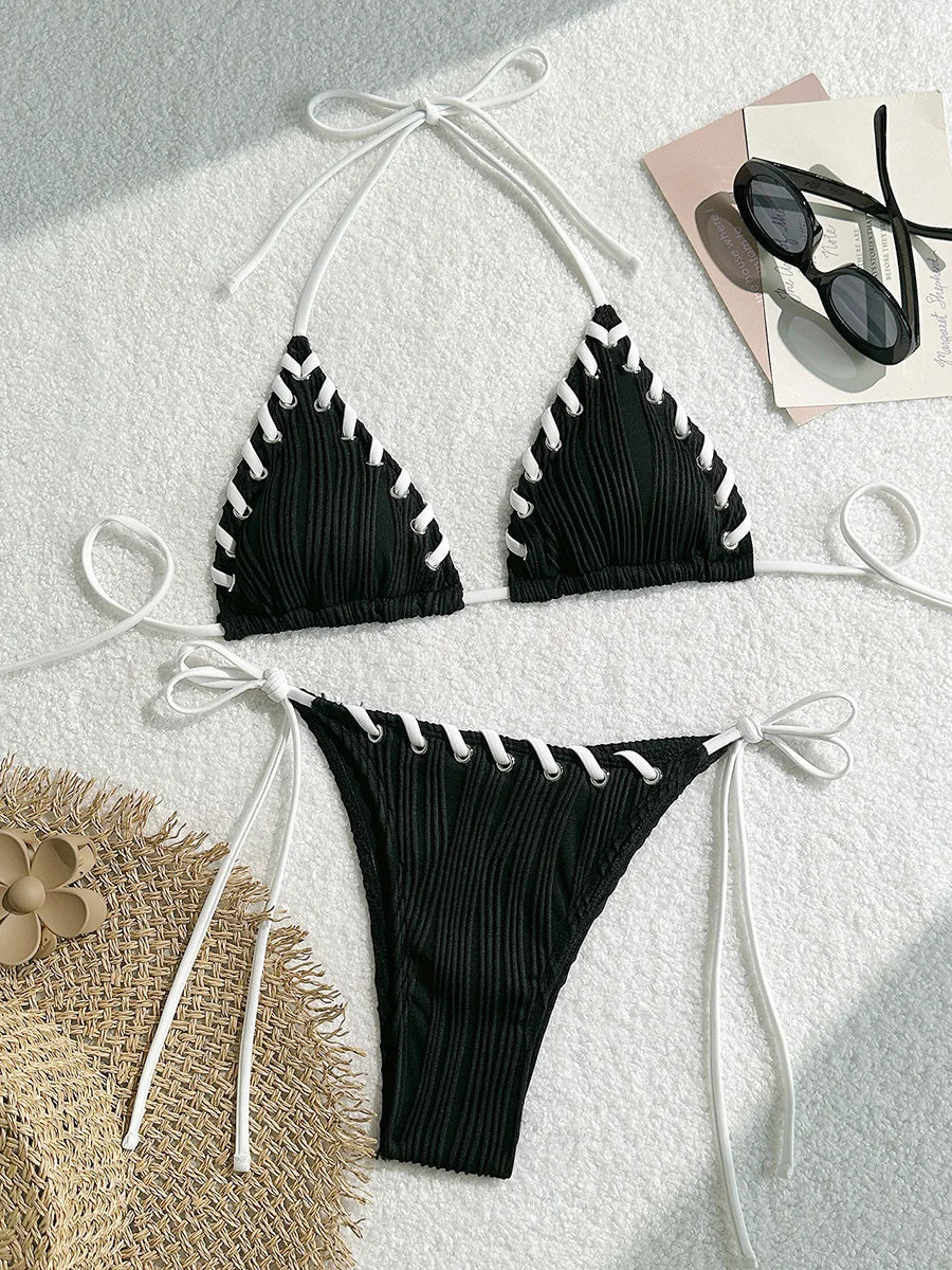 Halter Wrinkled Weaved Bikini