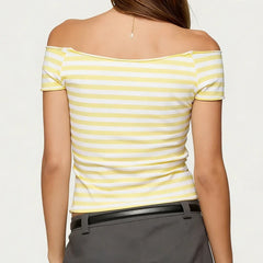 Striped Print Off Shoulder Crop Top
