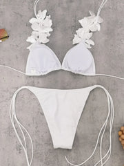 Sexy 3D Flower Strap Bikini Set