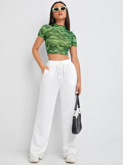 Chic Swirl Print Mesh Crop Top