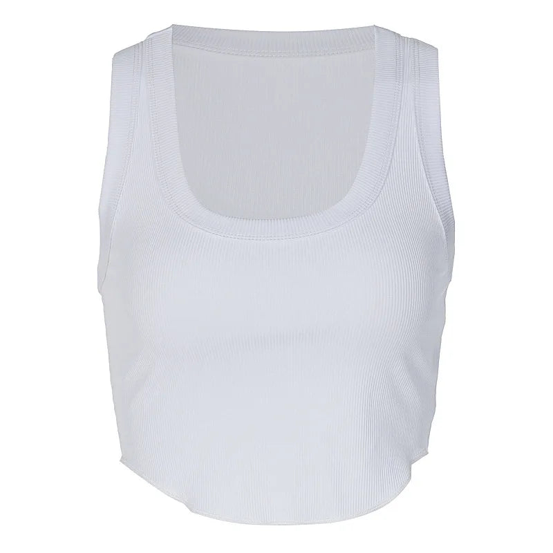 Ribbed Square Neck White Sexy Slim Y2K Crop Tank Top