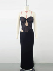 Black Mesh Patwork Bandage Evening Dress