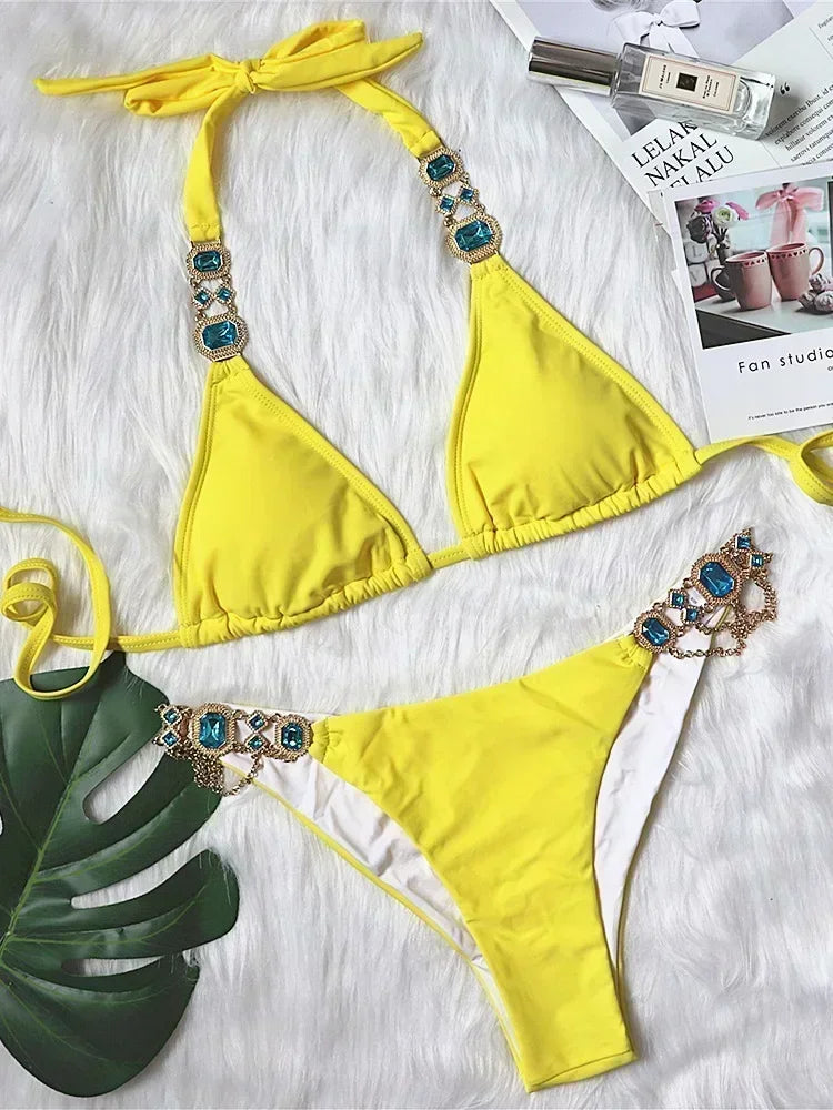 Halter Crystal Rhinestone Diamond Bikini