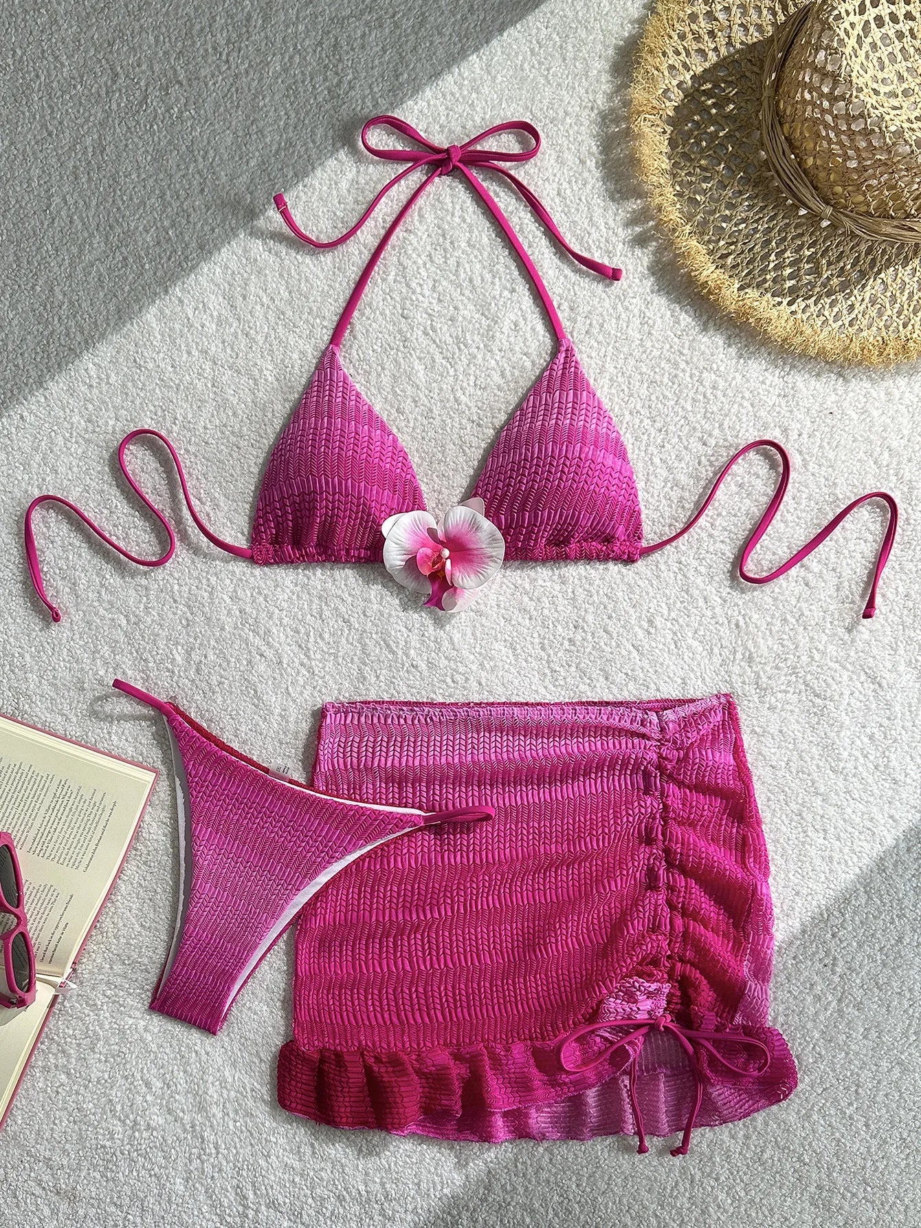 Sexy Hot Pink Gradient Bikini Set